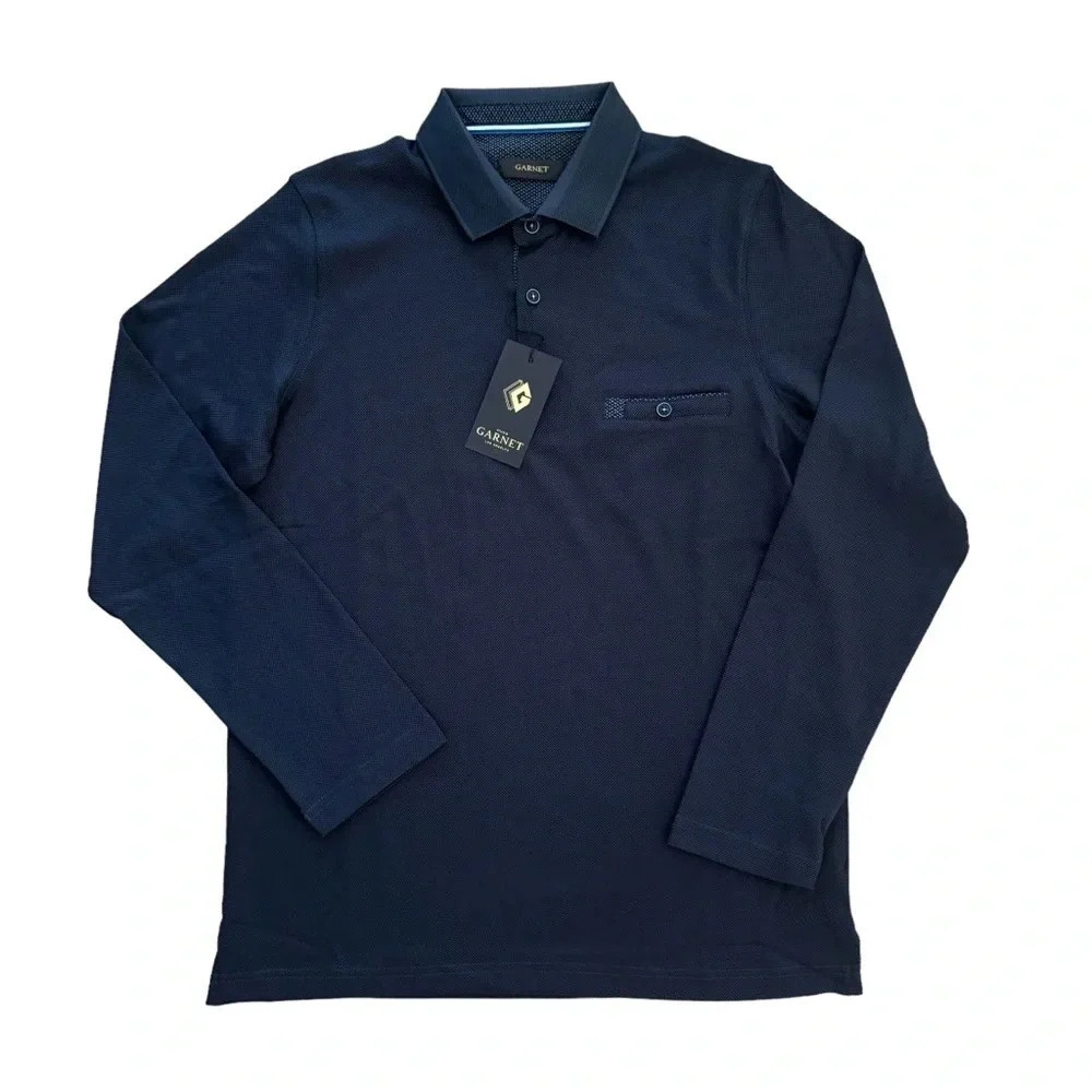 Garnet Black Polo Shirt Long Sleeve Top Tee Collared Buttons Pocket S NWT